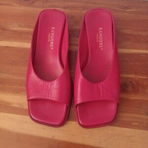 Ladies RANGONI FIRENZE Dark Pink/Red Leather Slides - Size 9